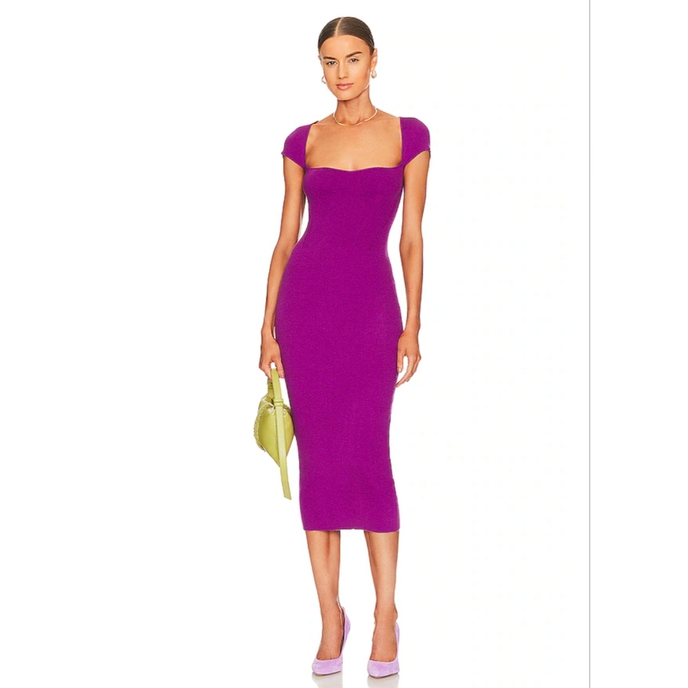 Purple Cap-sleeve Sweater Dress